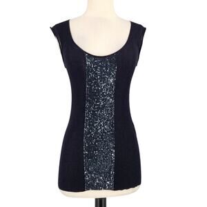 IISLI Sequin Front Sleeveless Scoop Front Wide Strap Longline Tank Top Metallic